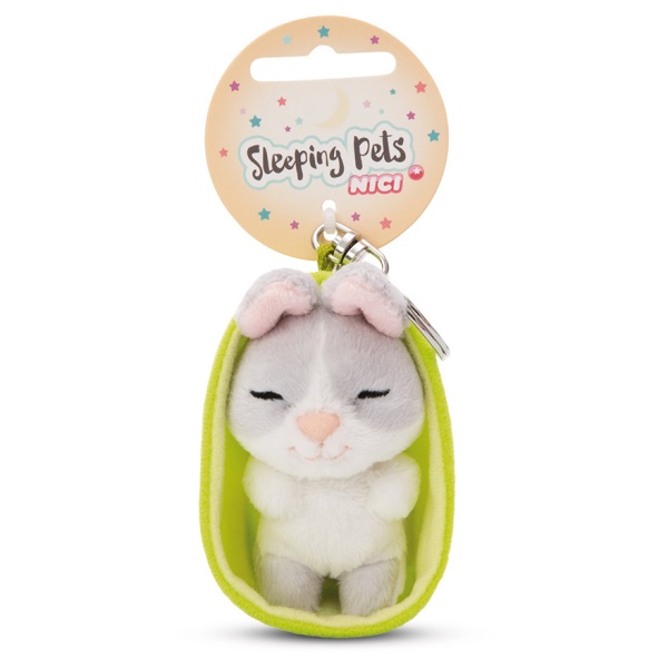 Sleeping Pets Grey Bunny Keyring