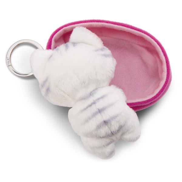 Sleeping Pets White Striped Cat Keyring