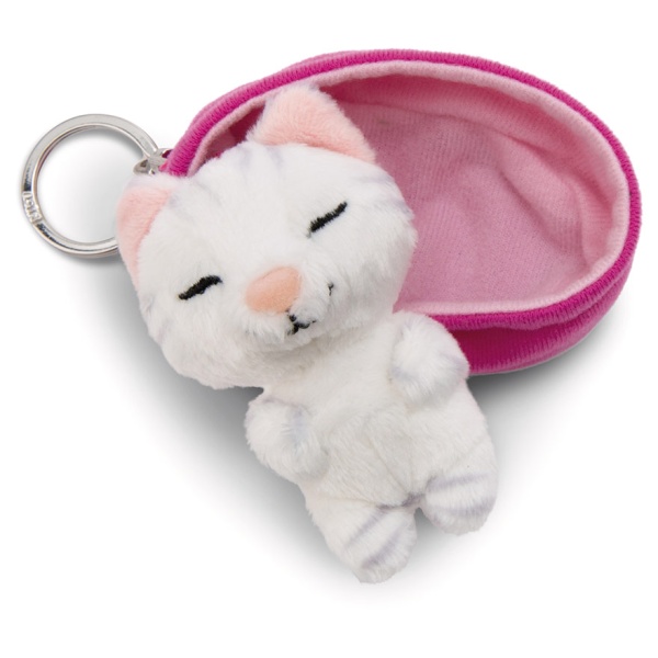 Sleeping Pets White Striped Cat Keyring