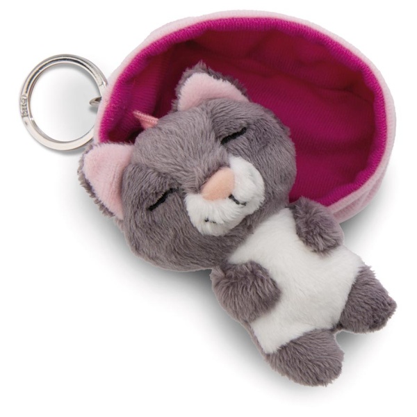 Sleeping Pets Grey Cat Keyring