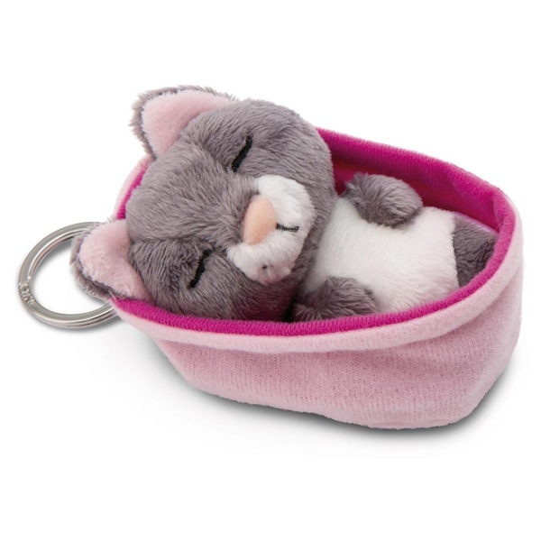 Sleeping Pets Grey Cat Keyring