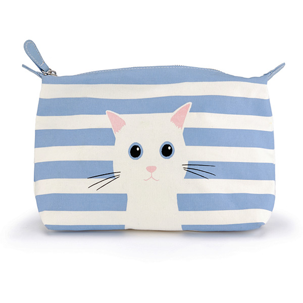 Blue Cotton Cat Wash Bag