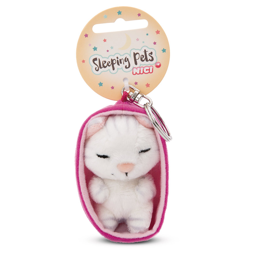 Sleeping Pets White Striped Cat Keyring