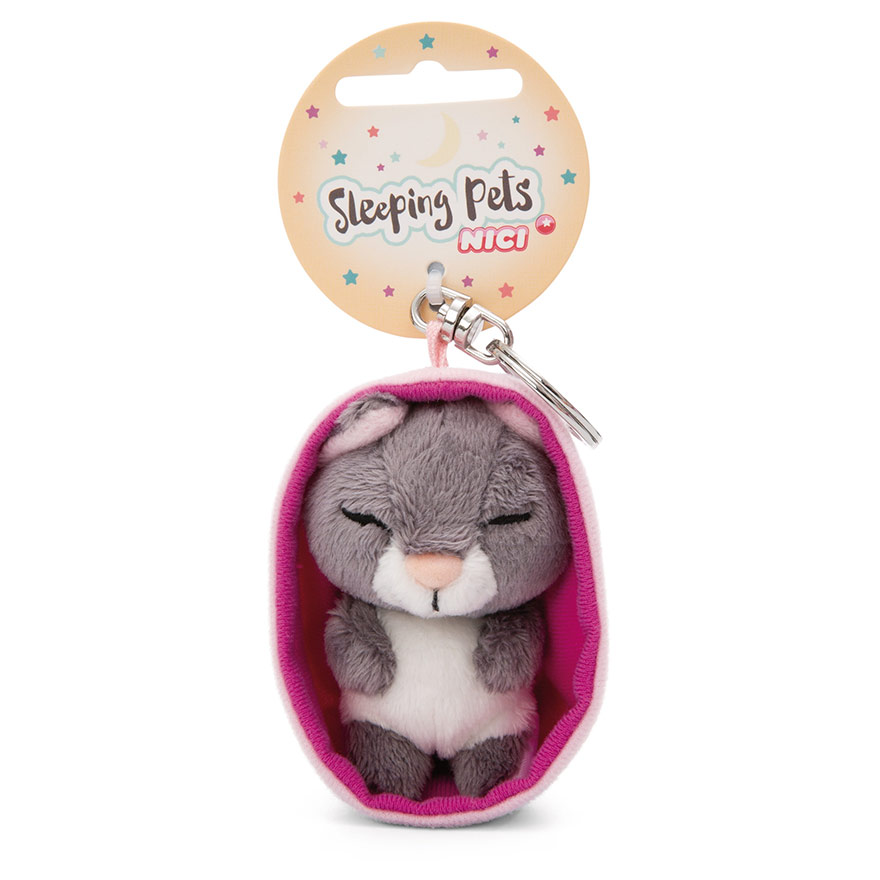 Sleeping Pets Grey Cat Keyring