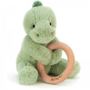 Shooshu Dino Wooden Teething Ring & Rattle